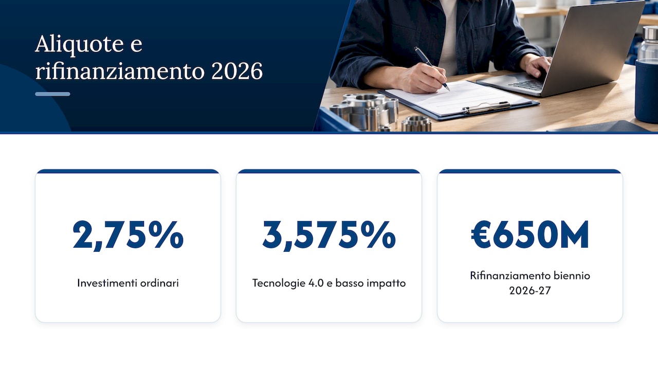 Aliquote e rifinanziamento della Nuova Sabatini 2026