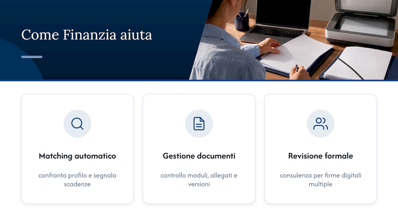 Come Finanzia può aiutare nella preparazione e nell'invio della domanda via PEC — overview diagram